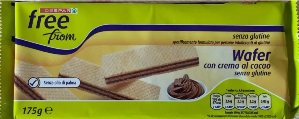 Wafer con crema al cacao senza glutine