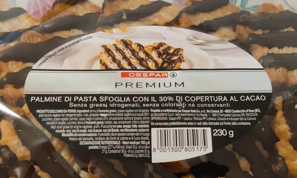 Palmine di pasta sfoglia con copertura al cacao
