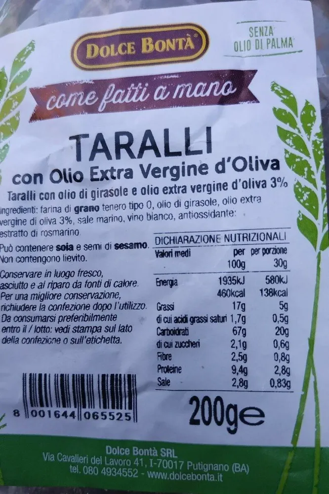 Talari con Olio Extra Vergine d'Oliva