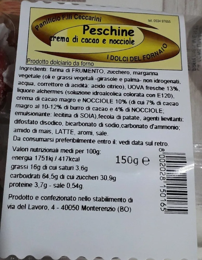Panificio Ceccarini peschine crema cacao e nocciole