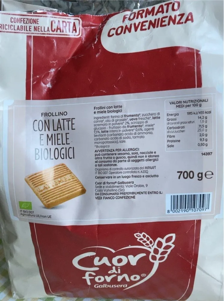 Frollino con latte e miele biologici