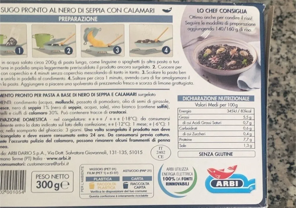 Sugo al nero di seppia con calamari