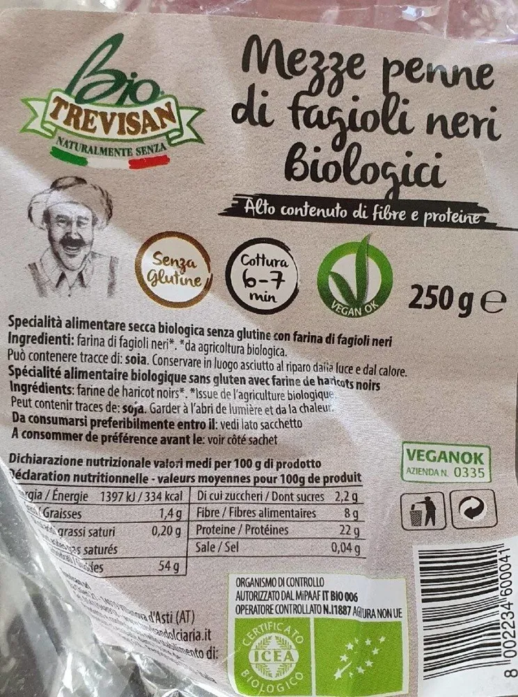 Mezze penne di fagioli neri bio Trevisan