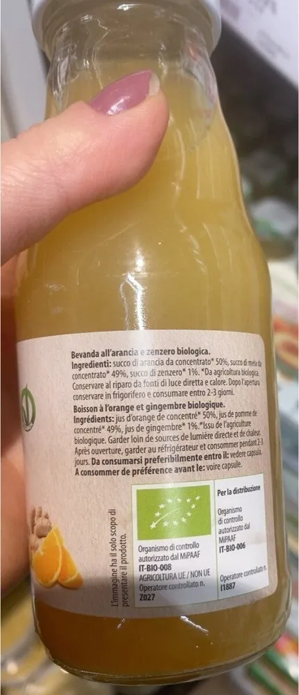Bevanda arancia e zenzero biologica