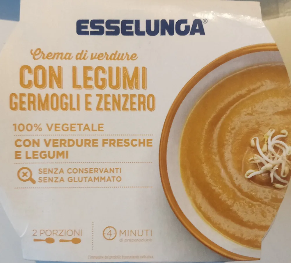 crema di verdure con legumi germogli e zenzero
