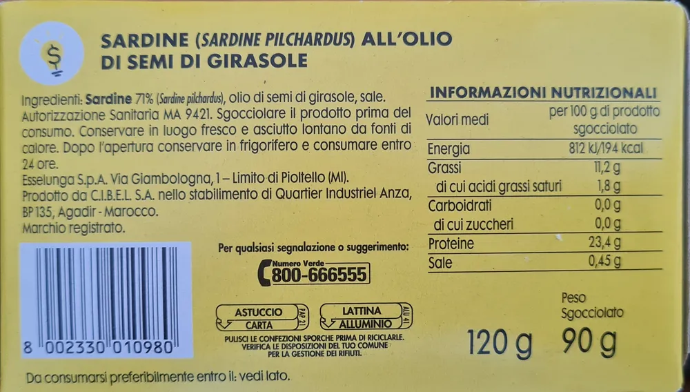 Sardine all'olio di demo di girasole
