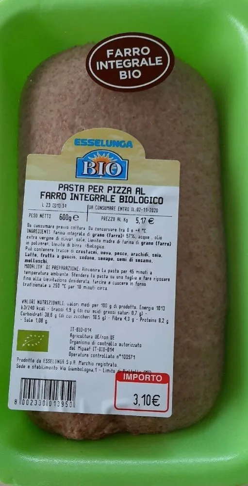 Pasta per pizza farro integrale biologico