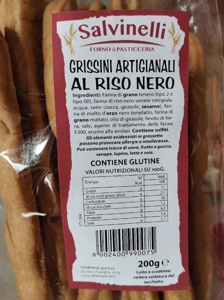 Grissini artigianali al riso nero