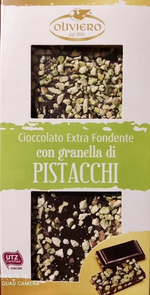 Cioccolato extra fondente con granella di pistacchio