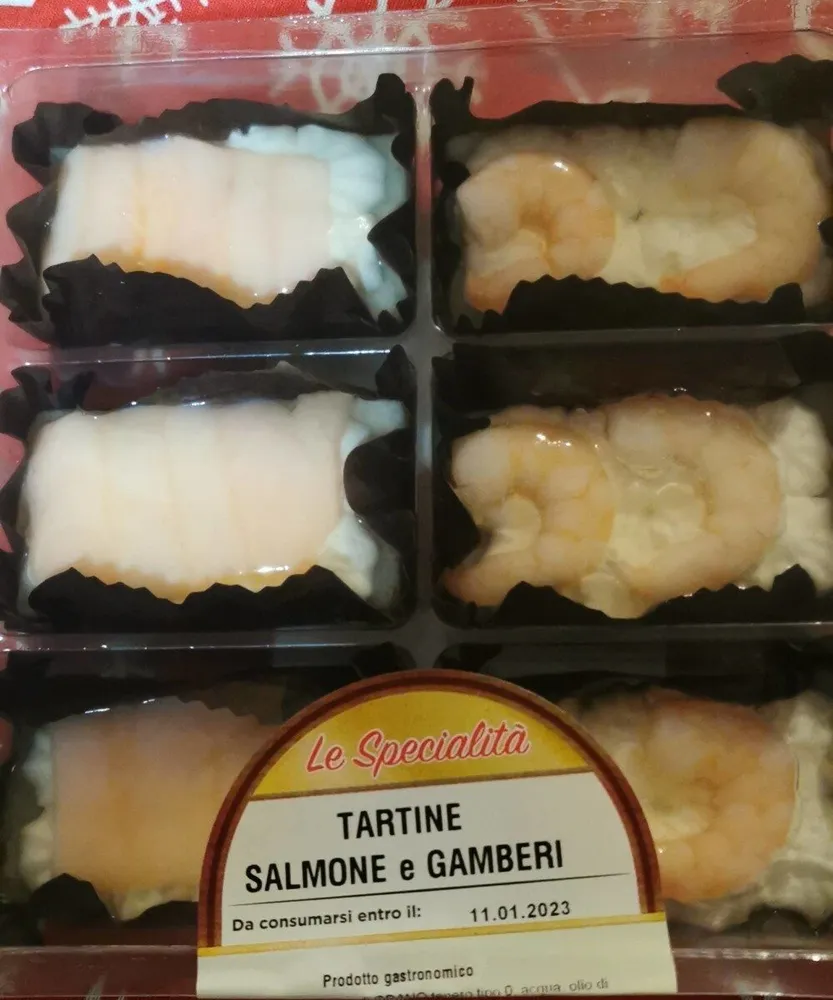 Tartine salmone e gamberi