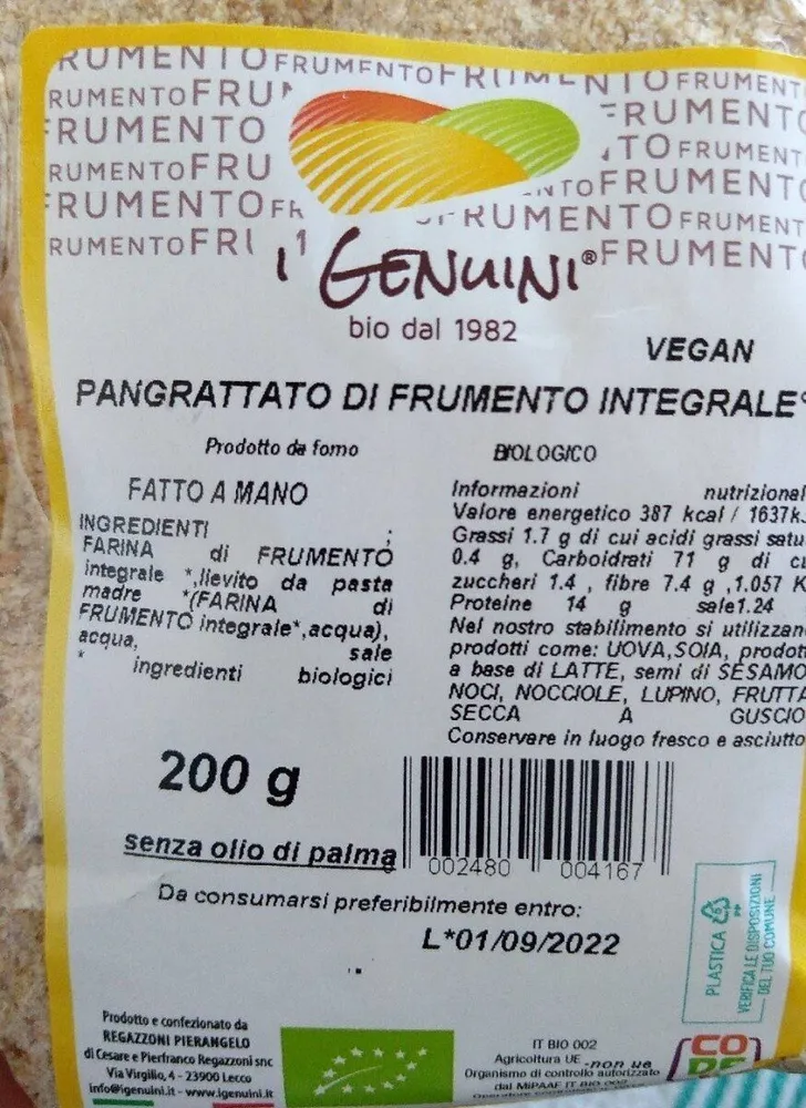 Pangrattato di frumento integrale