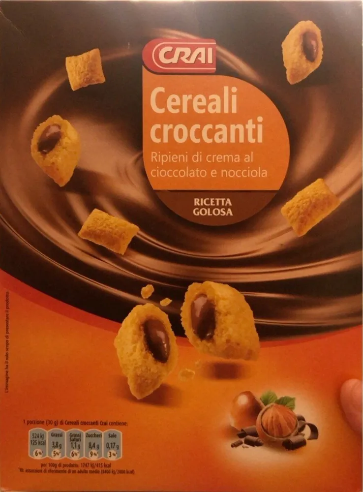 Cereali croccanti Ripieni di crema al cioccolato e nocciola