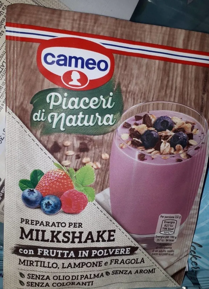 Preparato per milkshake con frutta in polvere, mirtillo, lampone e fragola