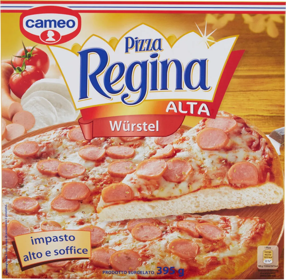 Pizza regina alta würstel