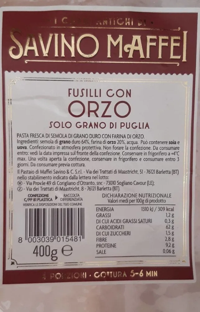 Fusilli con orzo solo grano di puglia