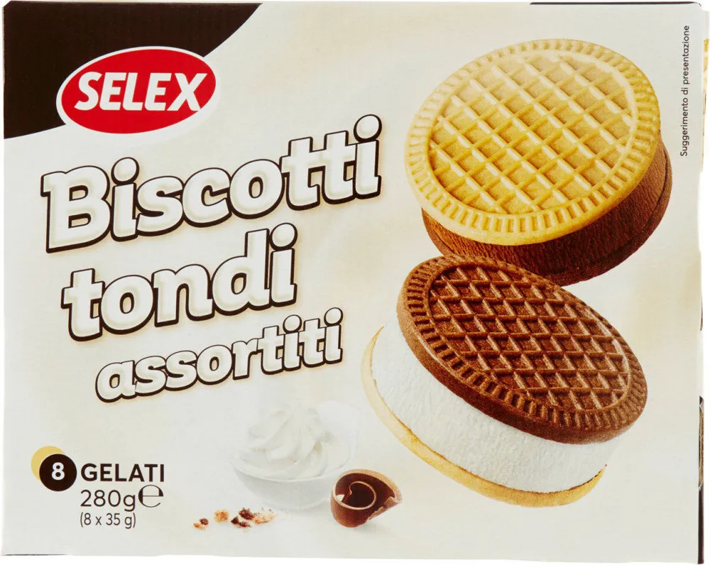 Biscotti tondi ripieni di gelato assortiti