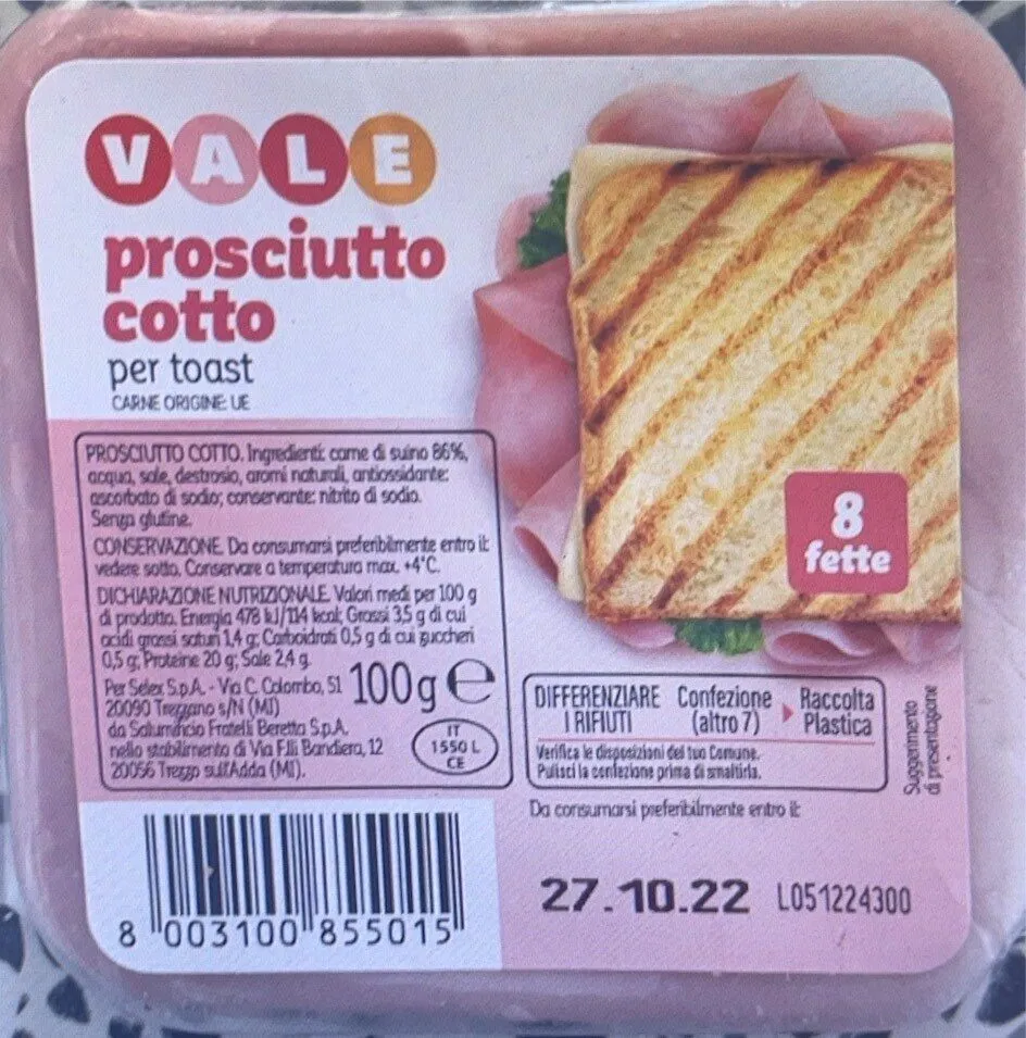 Prosciutto cotto per toast