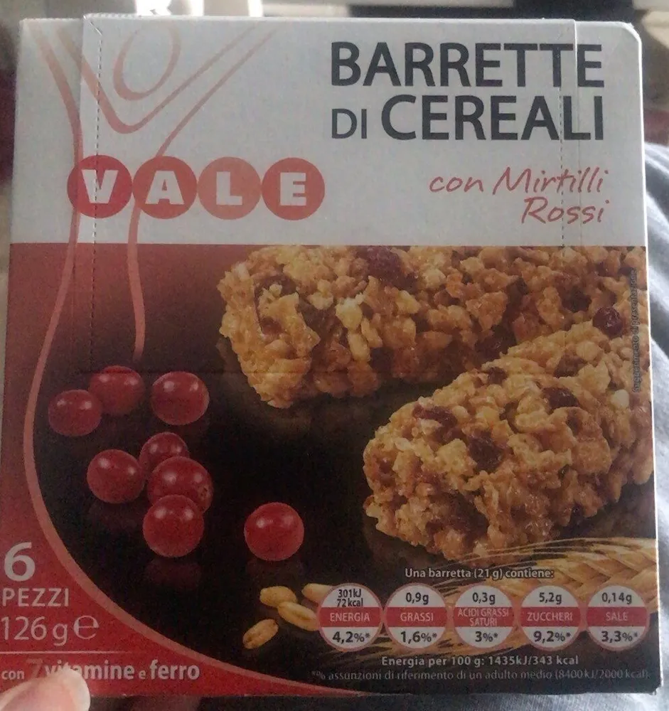 Barrette di cereali con mirtilli rossi