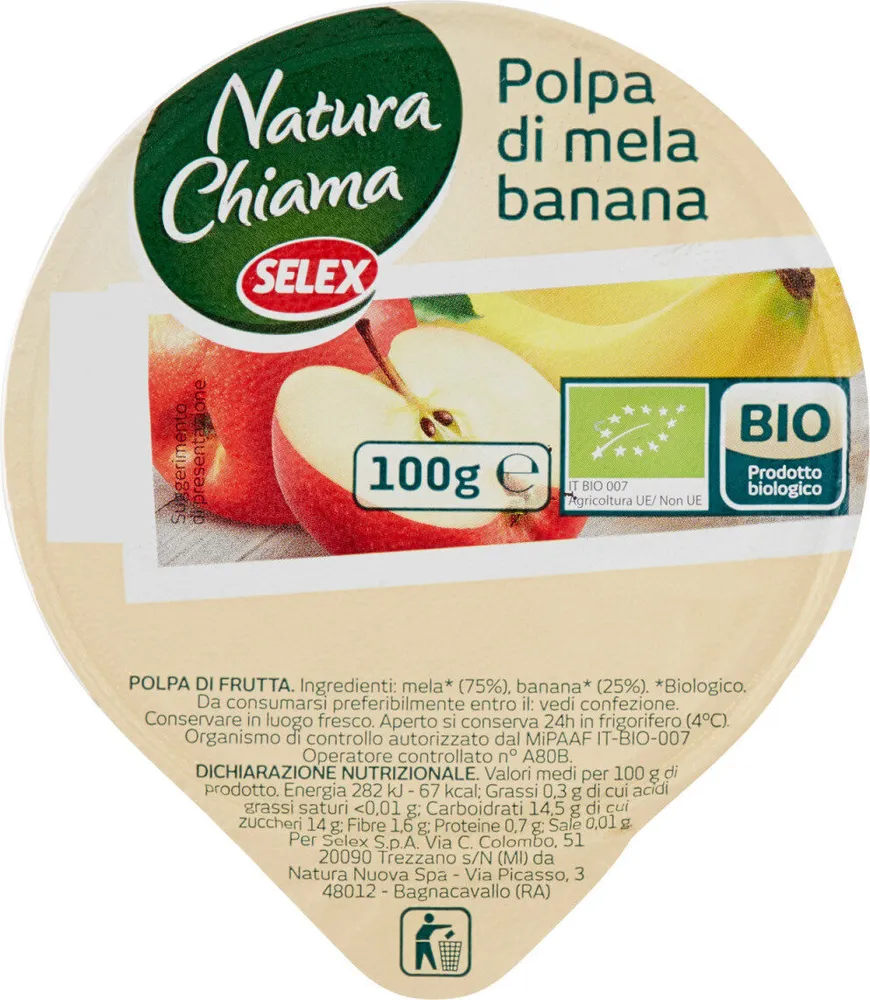 Natura chiama polpa di mela e banana biologica