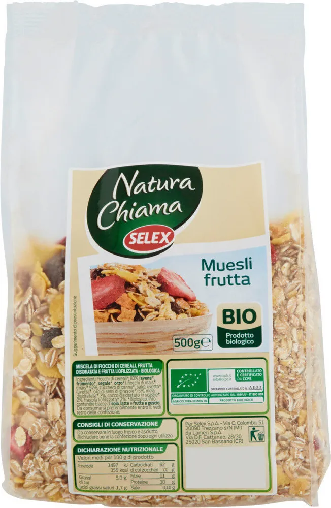 Natura chiama muesli con frutta biologico