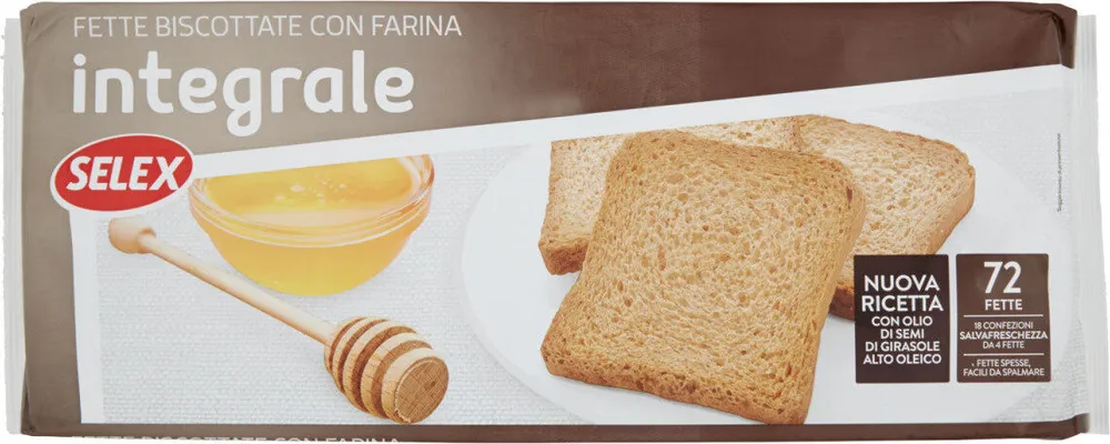 Fette biscottate con farina di frumento integrale in confez