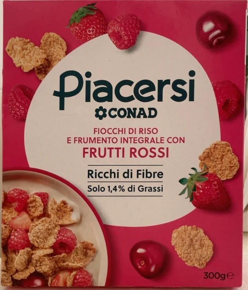Cereale fiocchi di riso e frumento integrale frutti rossi