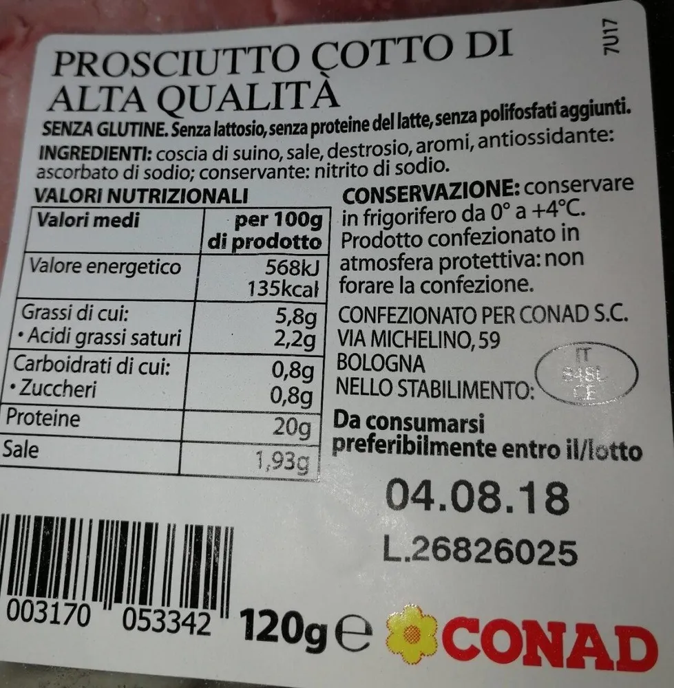 Prosciutto cotto di alta qualitá