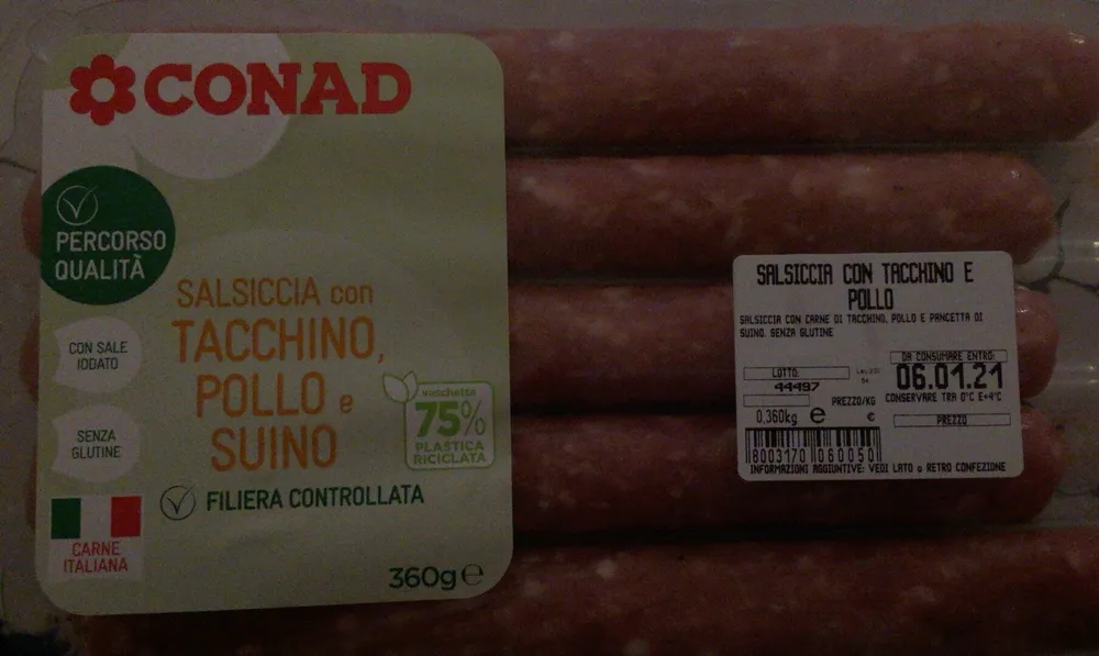 Salsiccia con tacchino pollo e suino