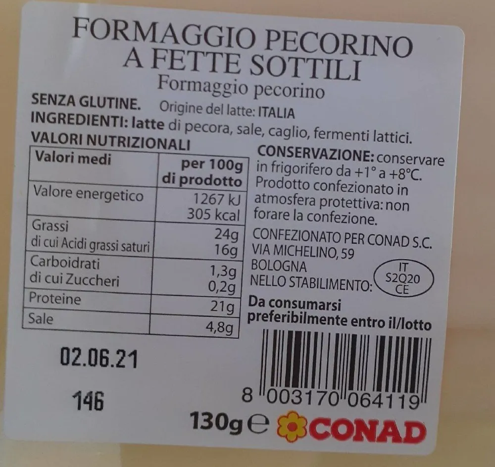 FORMAGGIO PECORINO A FETTE SOTTILI