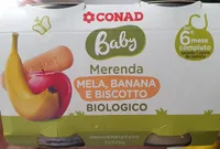 Merenda mela, banana e biscotto biologico