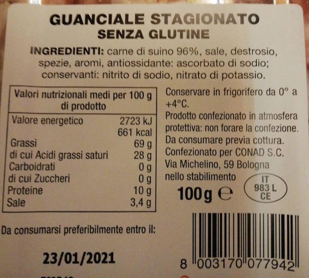 Guanciale stagionato senza glutine