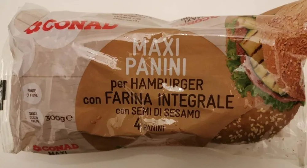 Maxi panini per hamburger con farina integrale e semi di sesamo