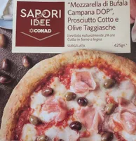 Pizza mozzarella di bufala DOP, cotto e olive taggiasche