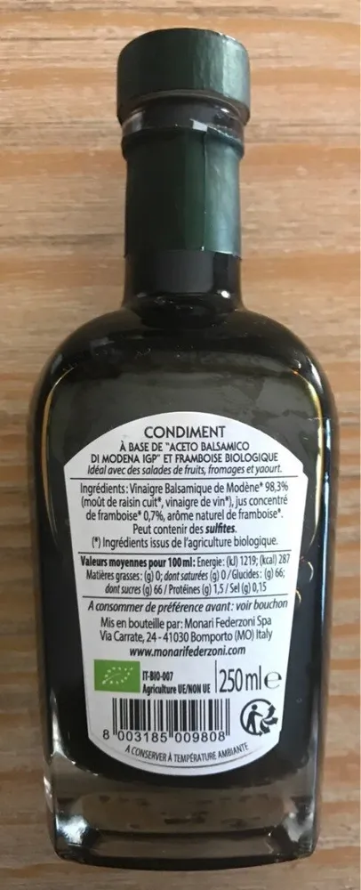 ACETO BALSAMICO DI MODENA IGP ET FRAMBOISE BIOLOGIQUE