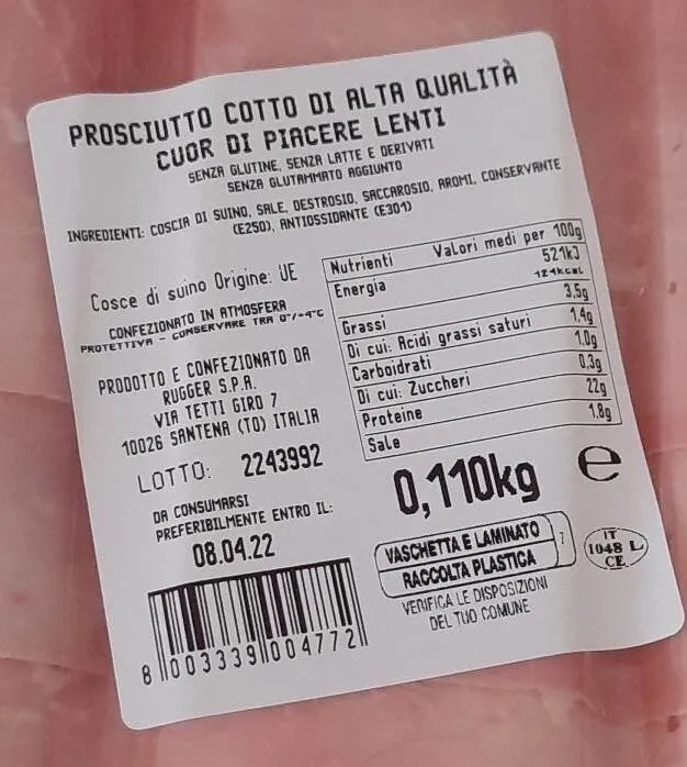 Prosciutto cotto alta qualità cuor di piacere lenti