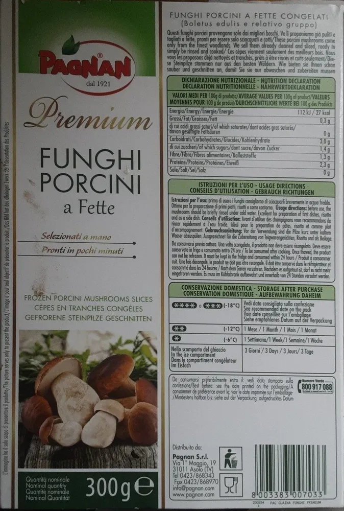 Funghi porcini a fette surgelati