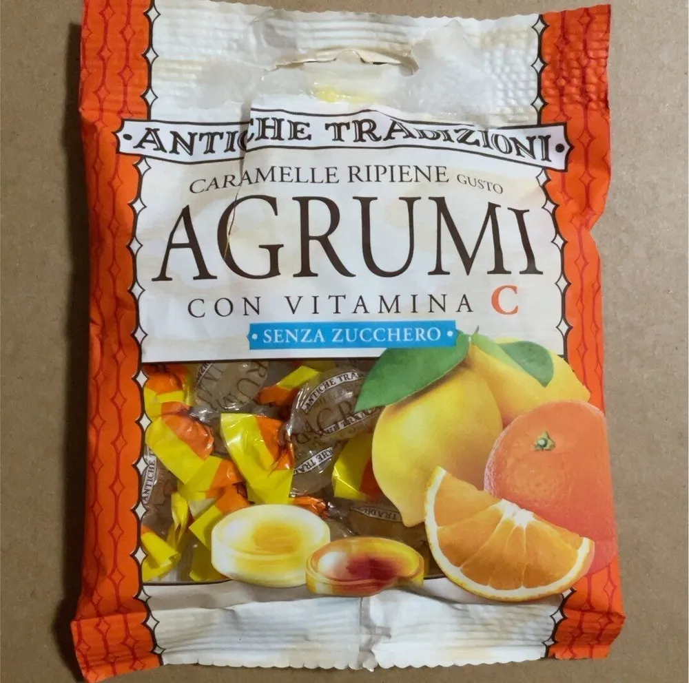Caramelle ripiene gusto agrumi con vitamina C senza zucchero