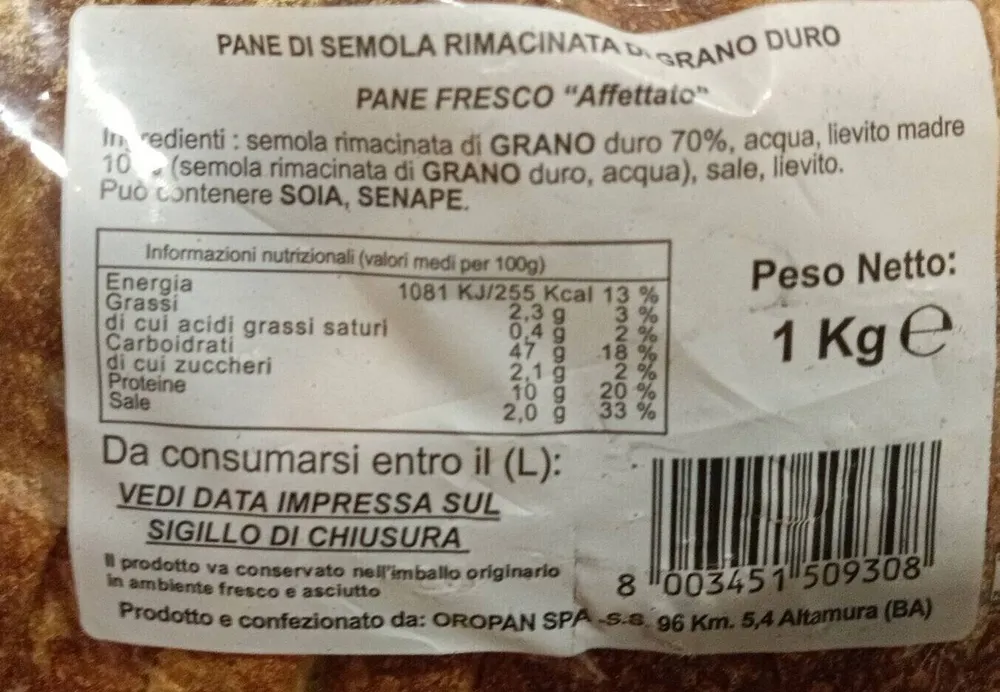 Pane di semola rimacinata di grano duro