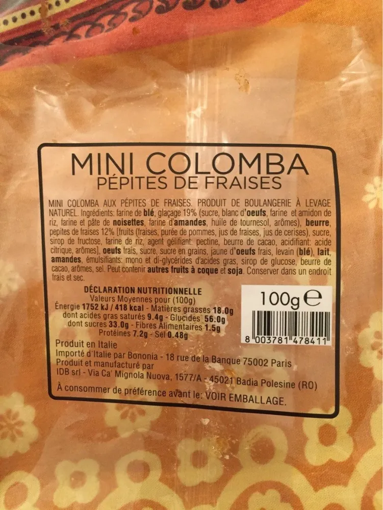 Mini colomba aux pepites de fraises