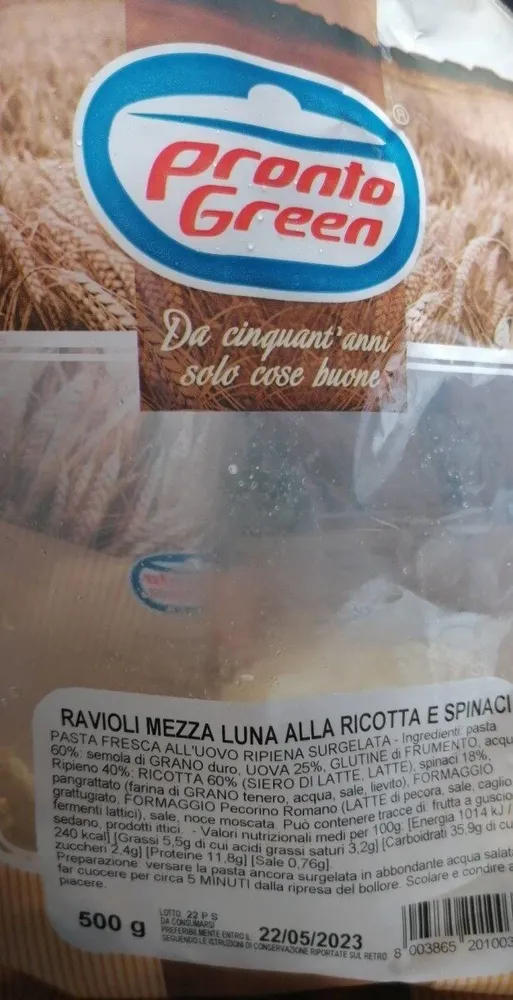 Ravioli mezza luna ricotta e spinaci