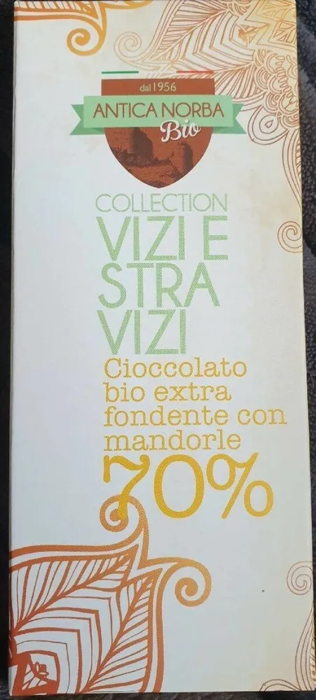 Cioccolato bio extra fondente con mandorle 70%