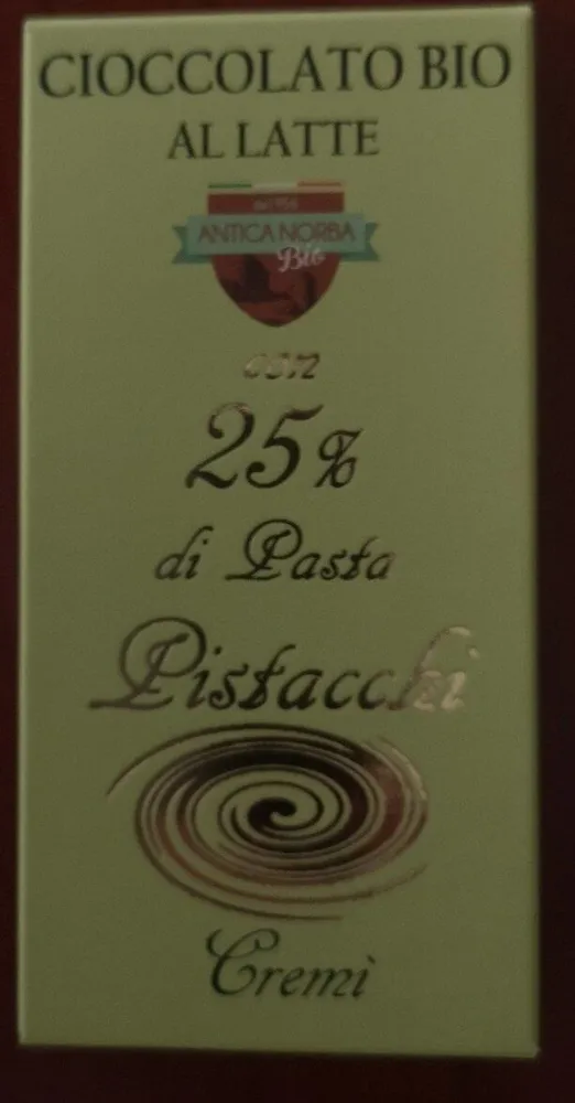 Cioccolato bio al latte con pasta di Pistacchi