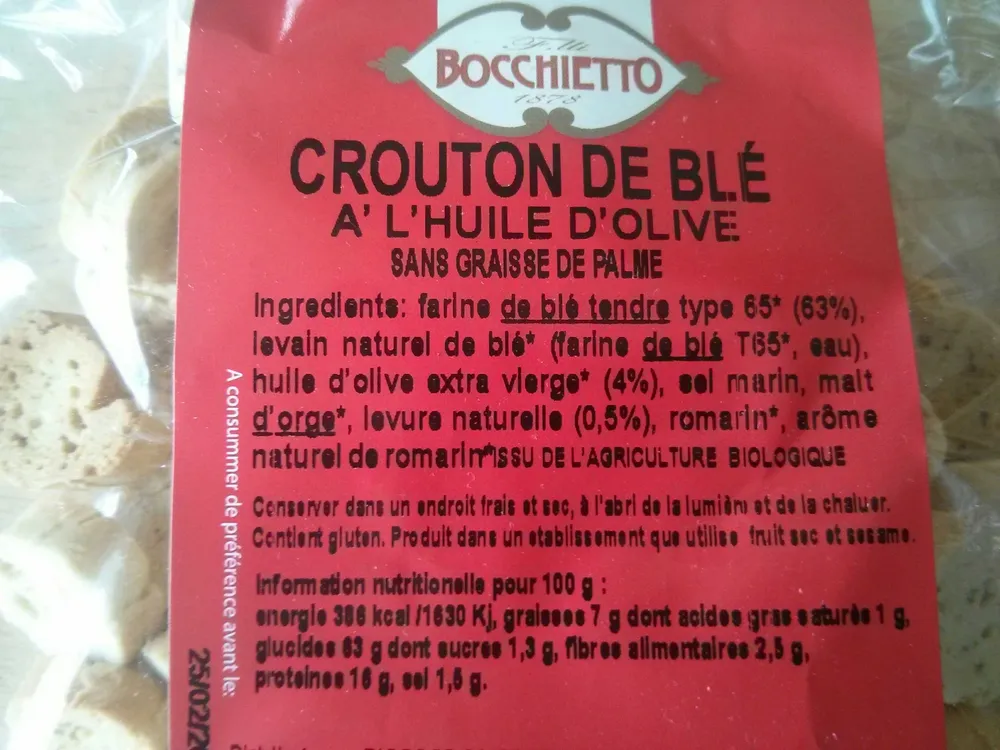 crouton de blé à l'huile d'olive