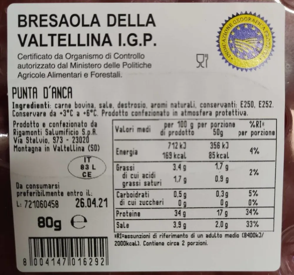 Bresaola della Valtellina IGP