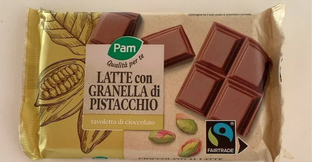 tavoletta di cioccolato al latte con granella di pistacchio
