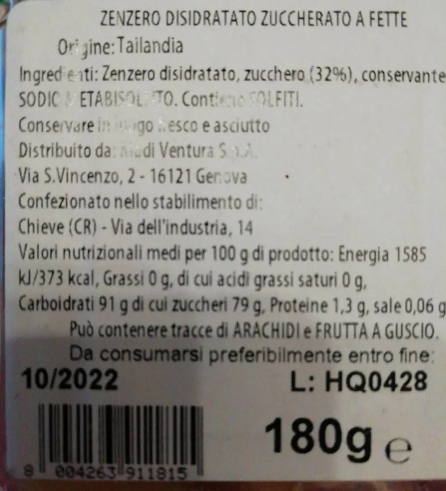 Zenzero disidratato zuccherato a fette