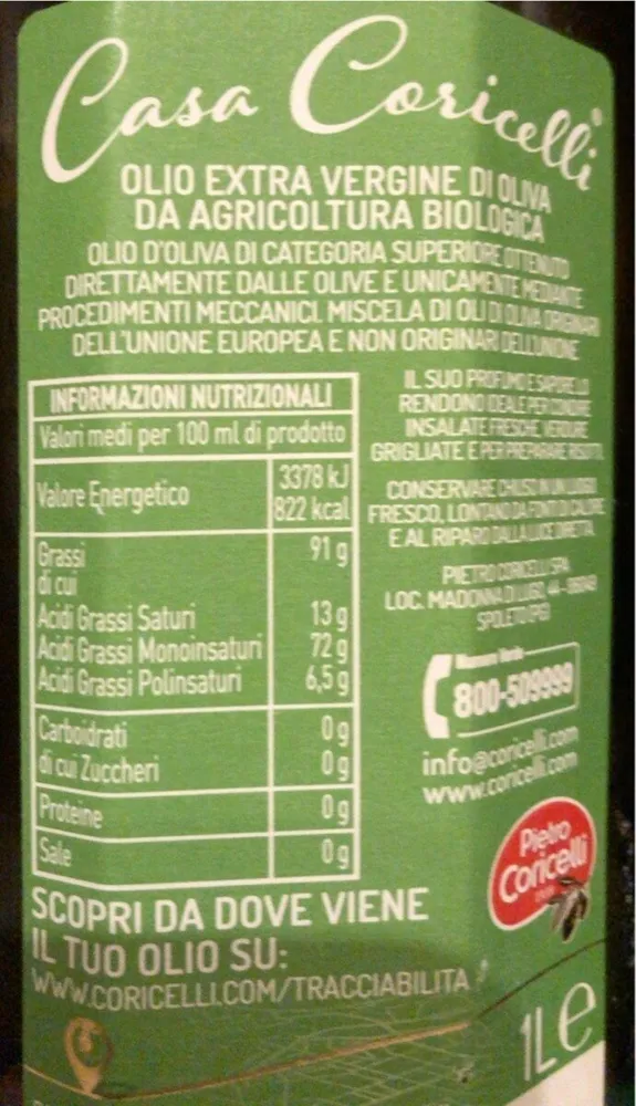 Olio extra vergine di oliva biologico