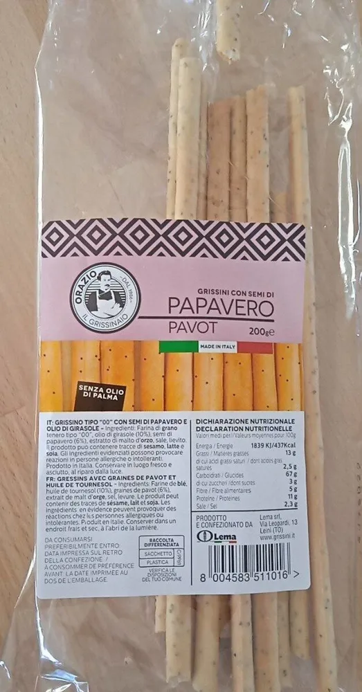 Gressins avec graines de pavot et huile de tournesol