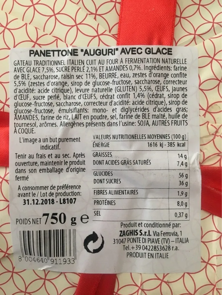 Panettone Auguri avec Glace