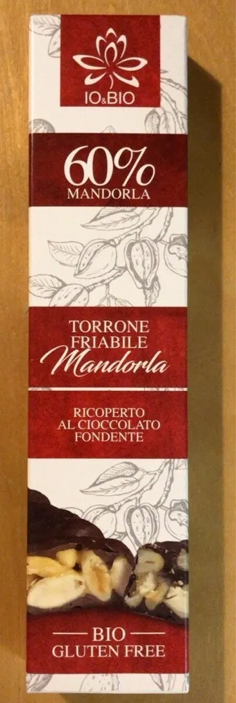 Torrone friabile bio alla mandorla ricoperto di cioccolato